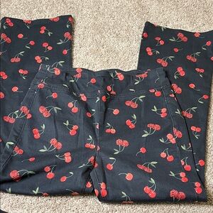 Free People We the Free In My Feelings Cherry Print Flare Jeans Size Small